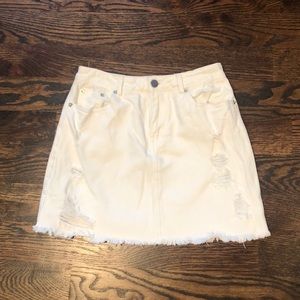 Pink Lily White Distressed Denim Mini Skirt